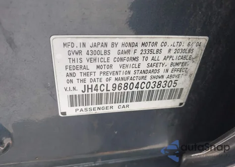 2004 Acura Tsx from USA, damaged, VIN JH4CL96804C038305